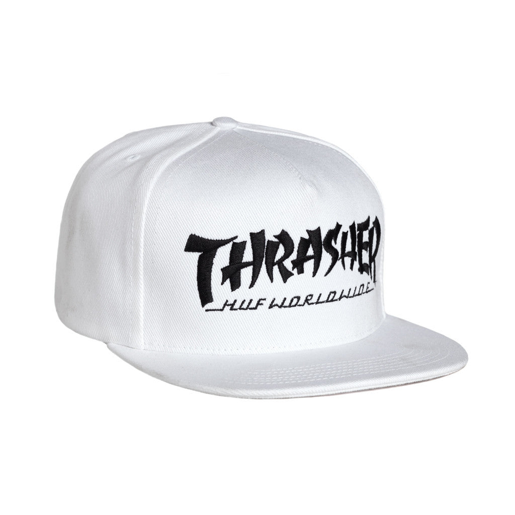 HUF X THRASHER ASIA TOUR SNAPBACK // WHITE DENIM