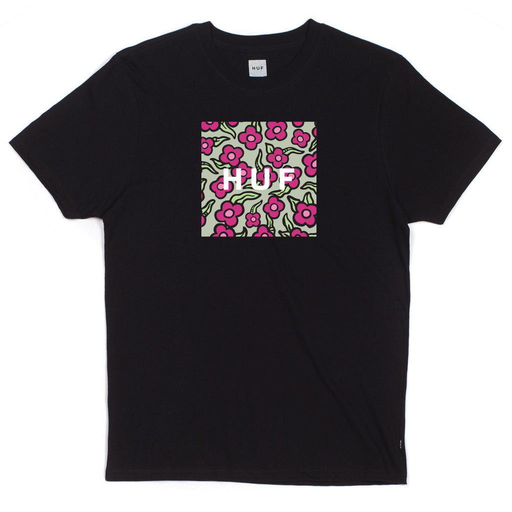HUF X KROOKED FLOWERS BOX LOGO TEE // BLACK