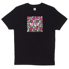 HUF X KROOKED FLOWERS BOX LOGO TEE // BLACK