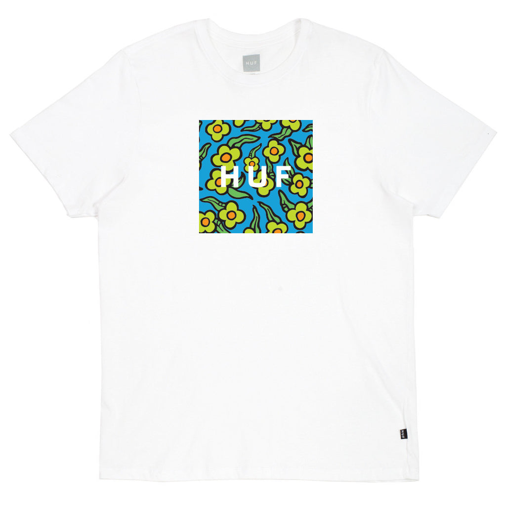 HUF X KROOKED FLOWERS BOX LOGO TEE // WHITE