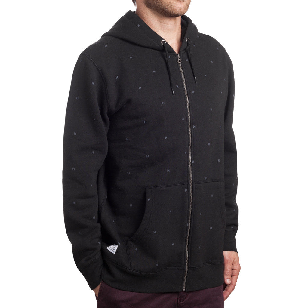 HUF TONAL MONOGRAM ZIP UP HOOD // BLACK