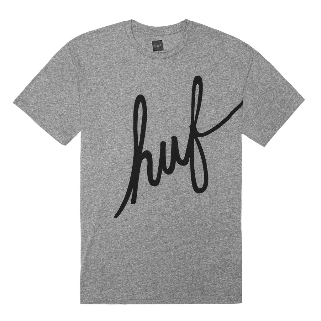 BIG SCRIPT MOCK TWIST TEE // GRAY HEATHER
