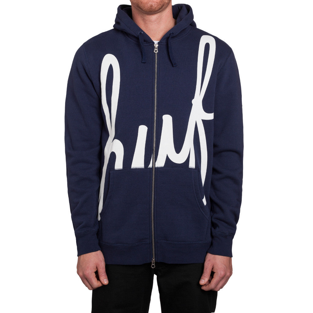 BIG SCRIPT FULL ZIP HOODIE // NAVY