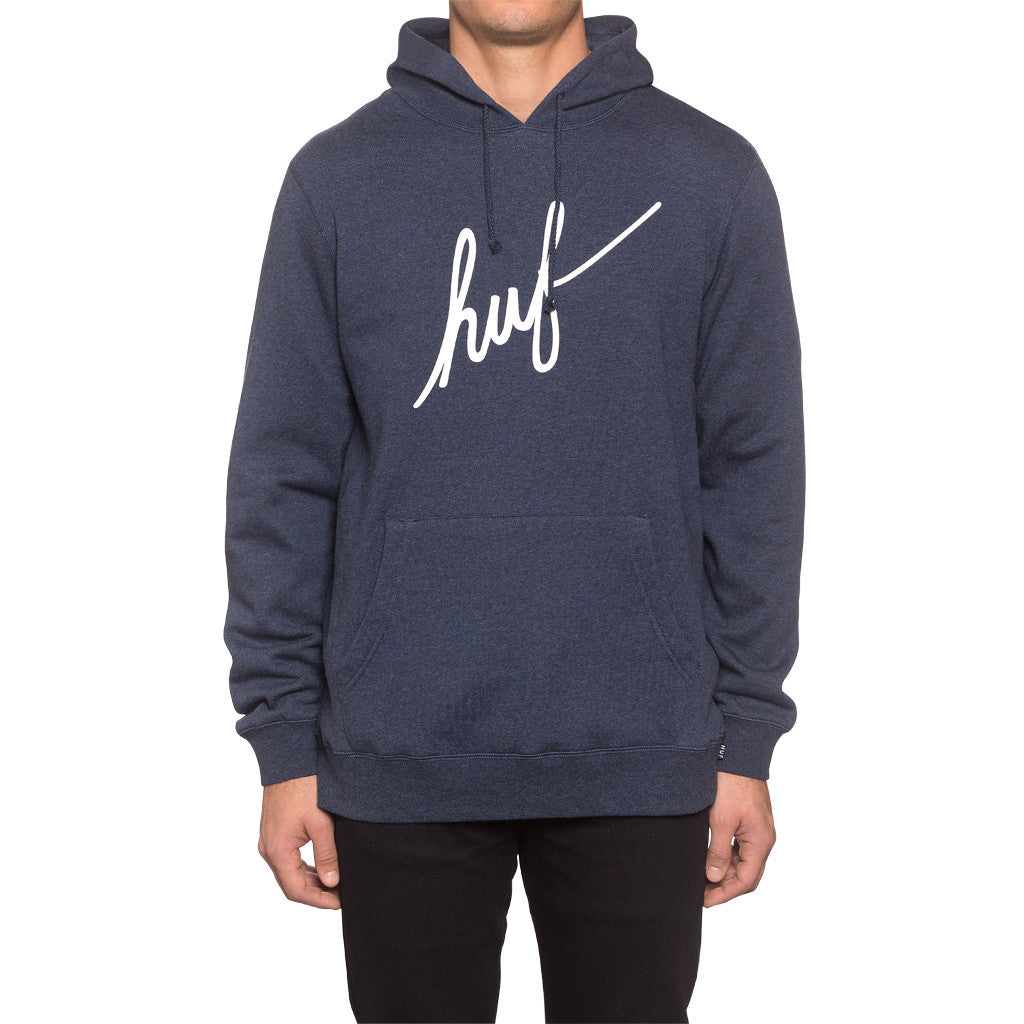 DEMI SCRIPT PULLOVER HOODIE // NAVY HEATHER