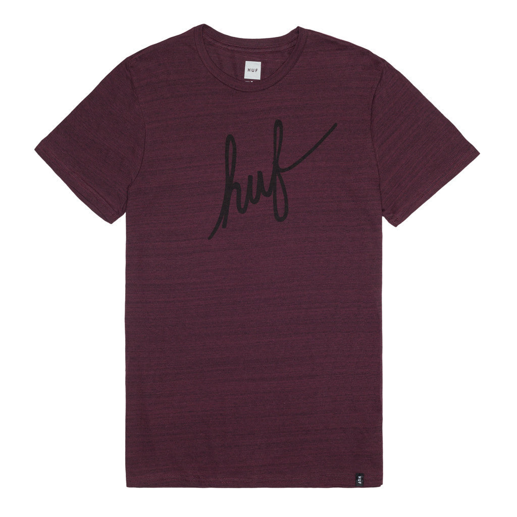 STREAKY WASH DEMI SCRIPT TEE // BURGUNDY
