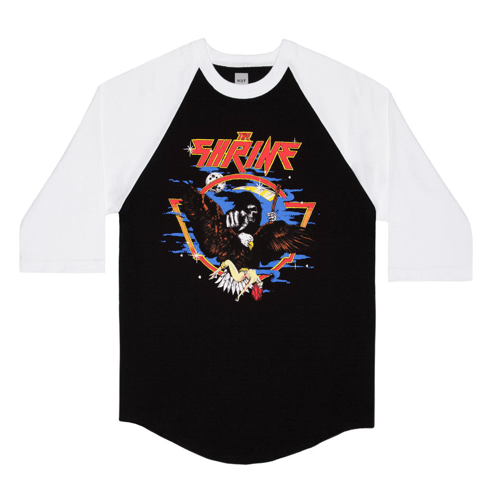 HUF X THE SHRINE BLESS OFF EURO TOUR RAGLAN // BLACK / WHITE
