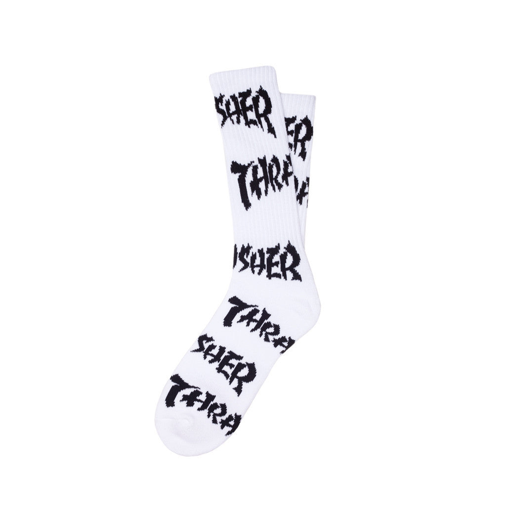 HUF X THRASHER LOGO SOCKS // WHITE