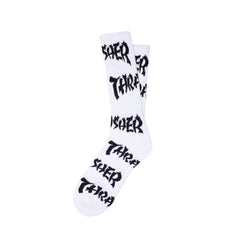 HUF X THRASHER LOGO SOCKS // WHITE