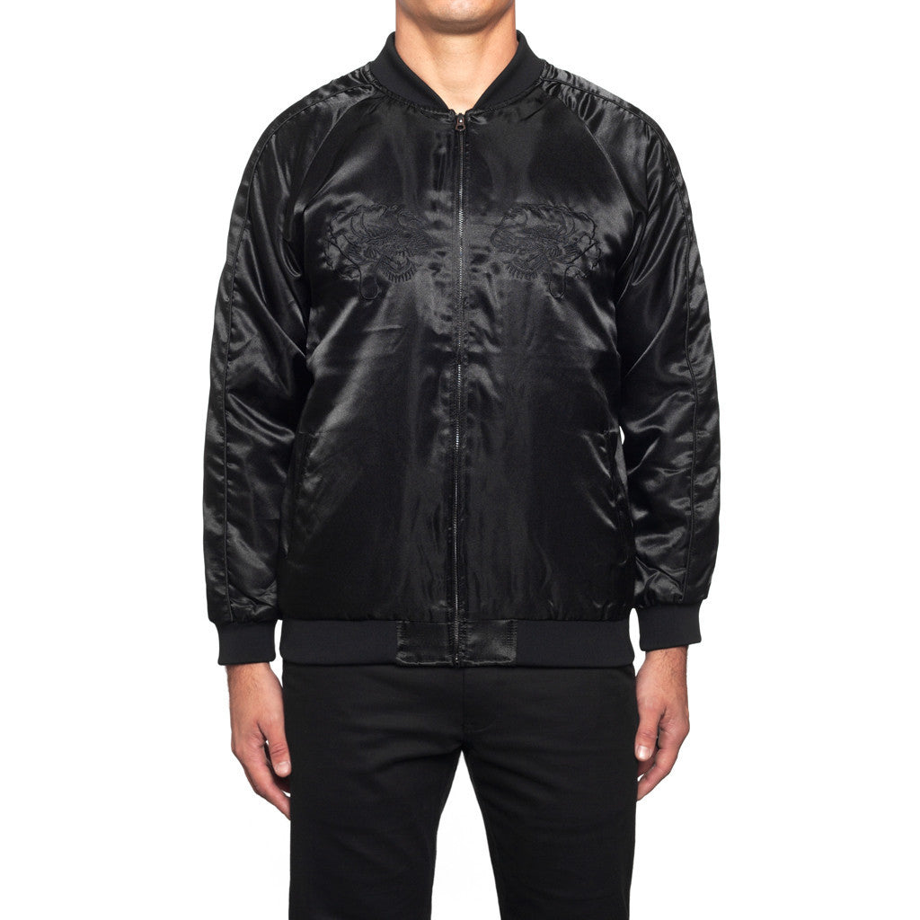 ★新春福袋2025★ HUF - huf-staging X BLACK // JACKET SOUVENIR SATIN THRASHER スケートボード