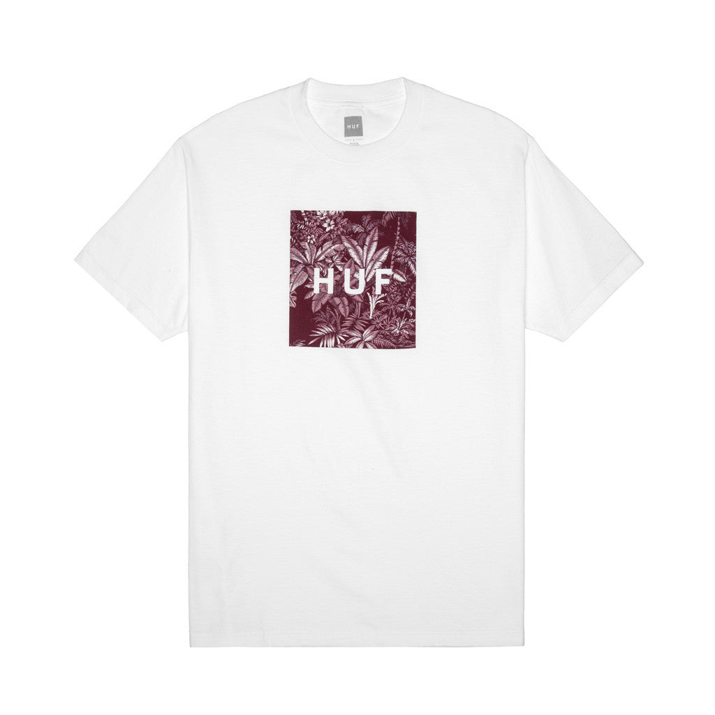 TROPICAL BOX LOGO TEE // WHITE / BURGUNDY