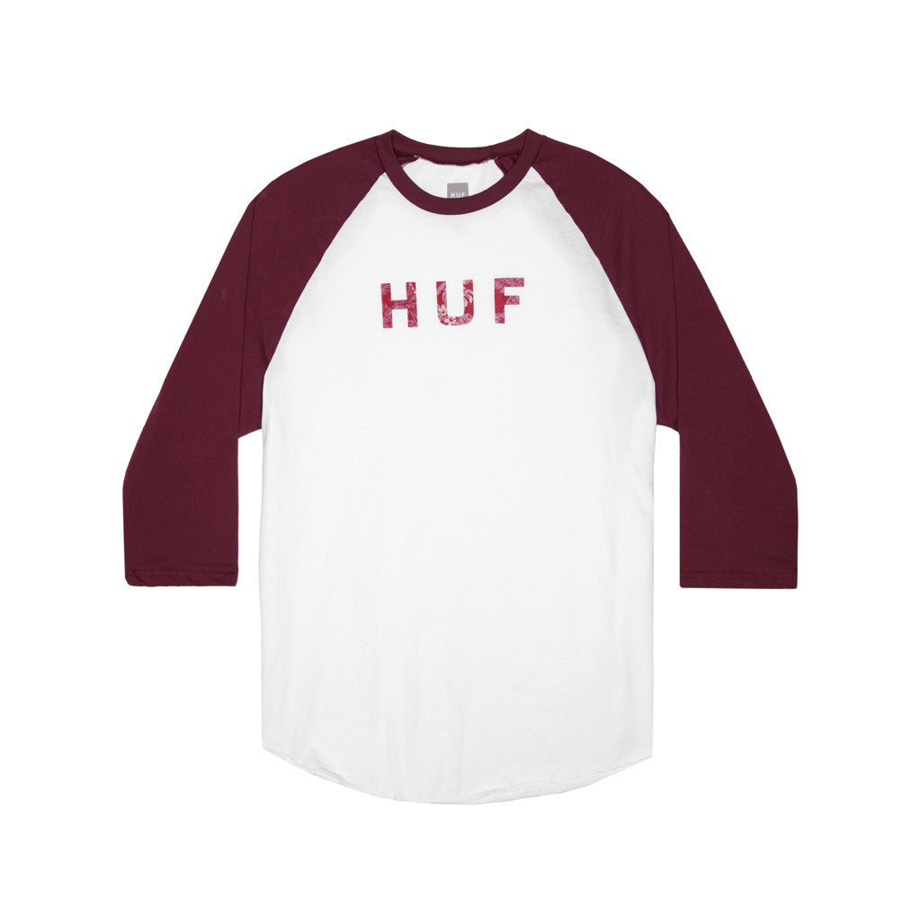 TROPICS ORIGINAL LOGO 3/4 RAGLAN // WHITE / BURGUNDY